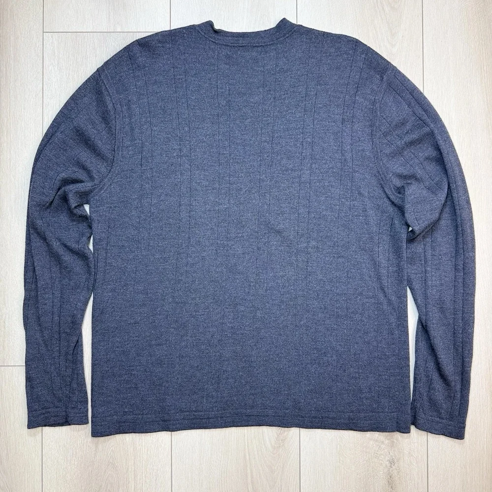 VTG Banana Republic Mens L Gray Merino Wool V Neck Sweater Italian Knit Pullover